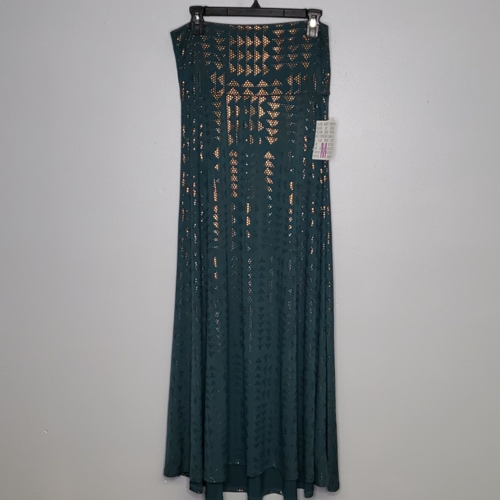 Lularoe Green and Shiny Gold Maxi Skirt